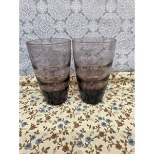 2- Libbey Purple Drinking Glasses Set Modern Kitchen Barware MCM Heavy Decor